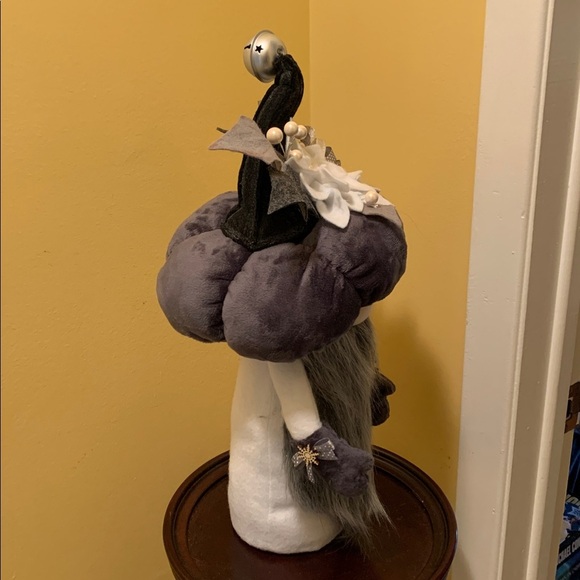 Whimsical Christmas Gnome Decor with Pumpkin Hat and poinsettia flower - Picture 6 of 10